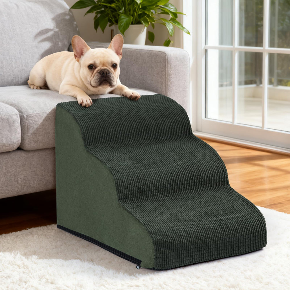 Aodisman 3-step sofa-height stairs help small dogs reach the couch.