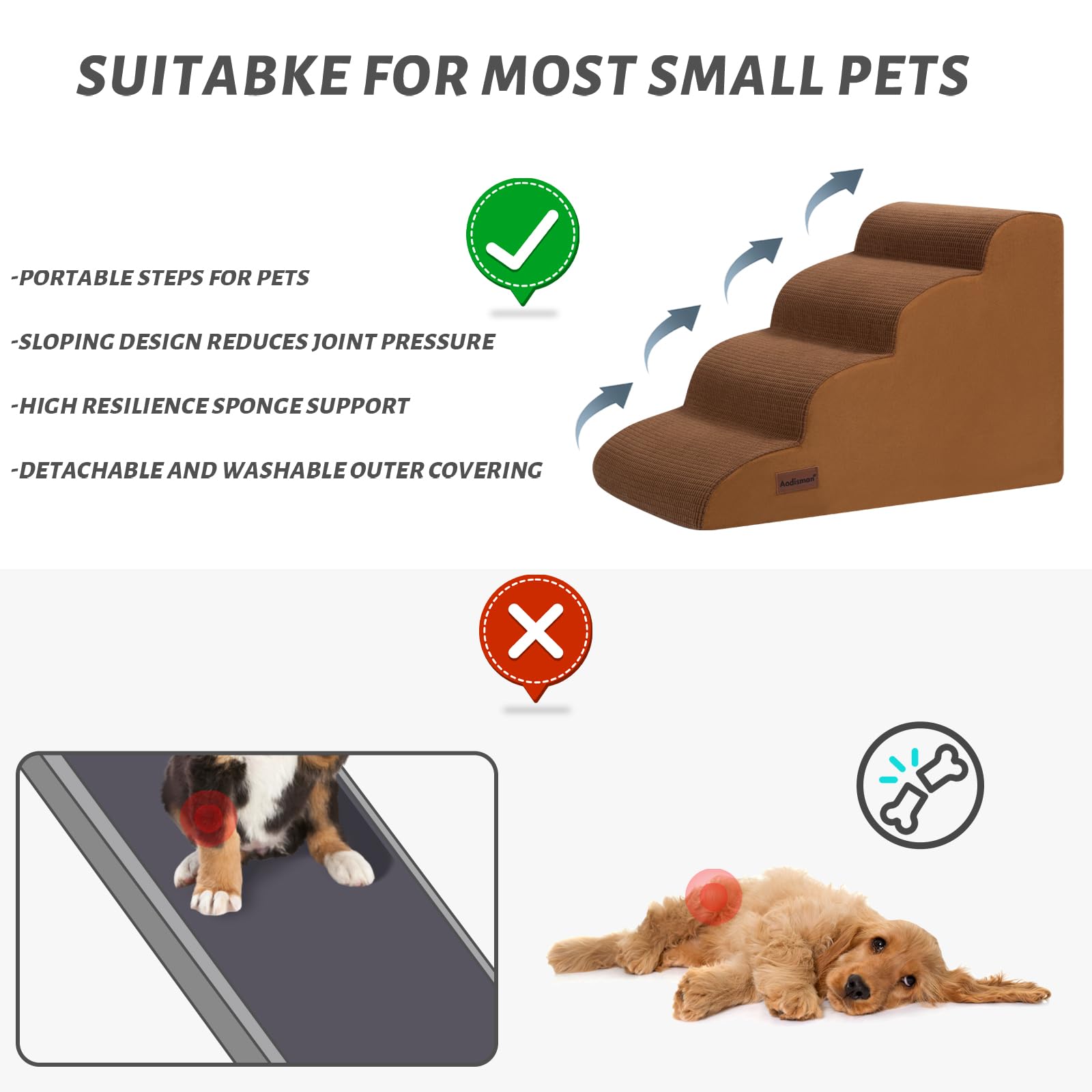 Aodisman 4-Step stairs with high-rebound foam for sturdy pet support.