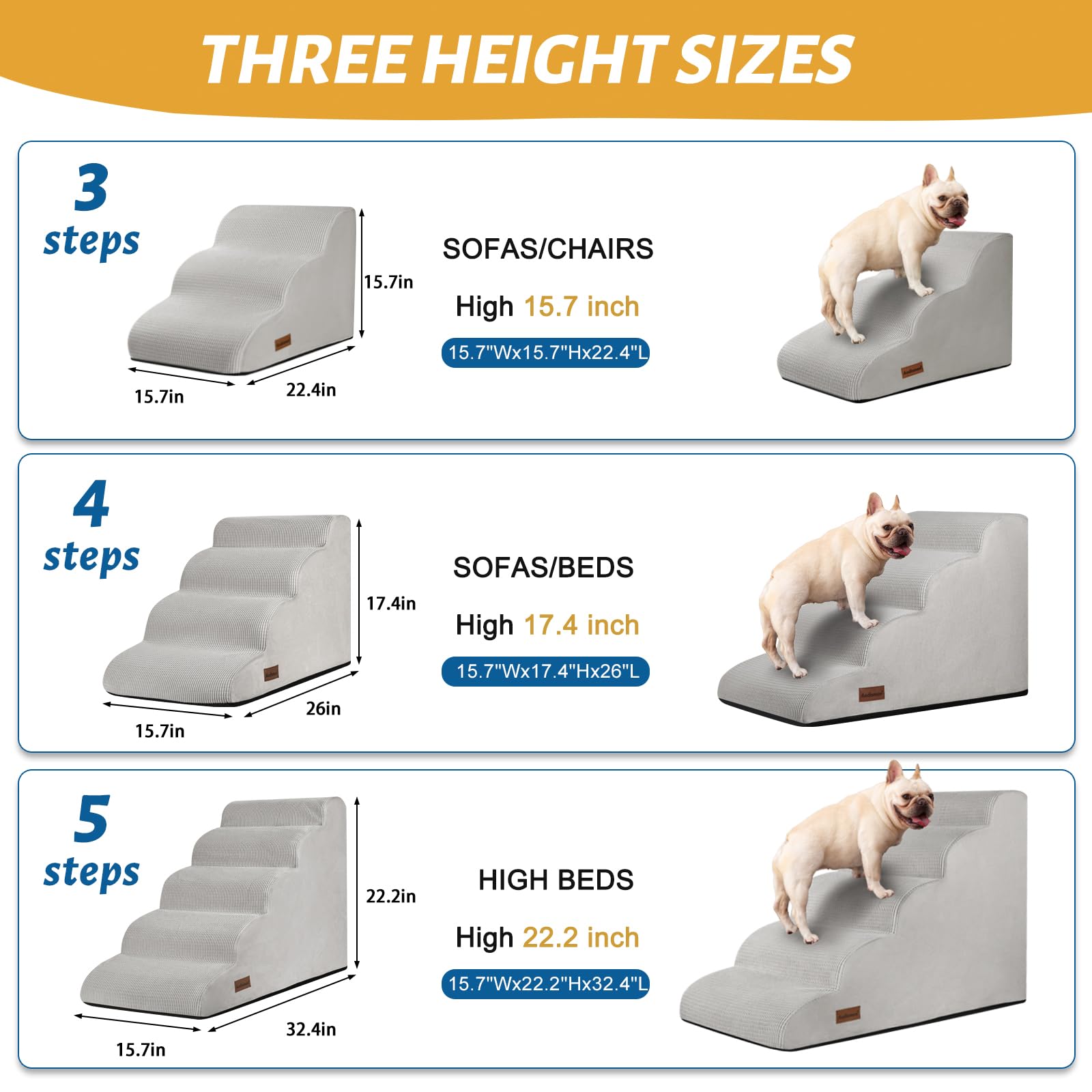 Aodisman 5 Step Dog Stairs enabling high bed access for small pets.