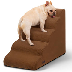 Aodisman 5-Step Dog Stairs beside the bed for easy access and safe climbs.