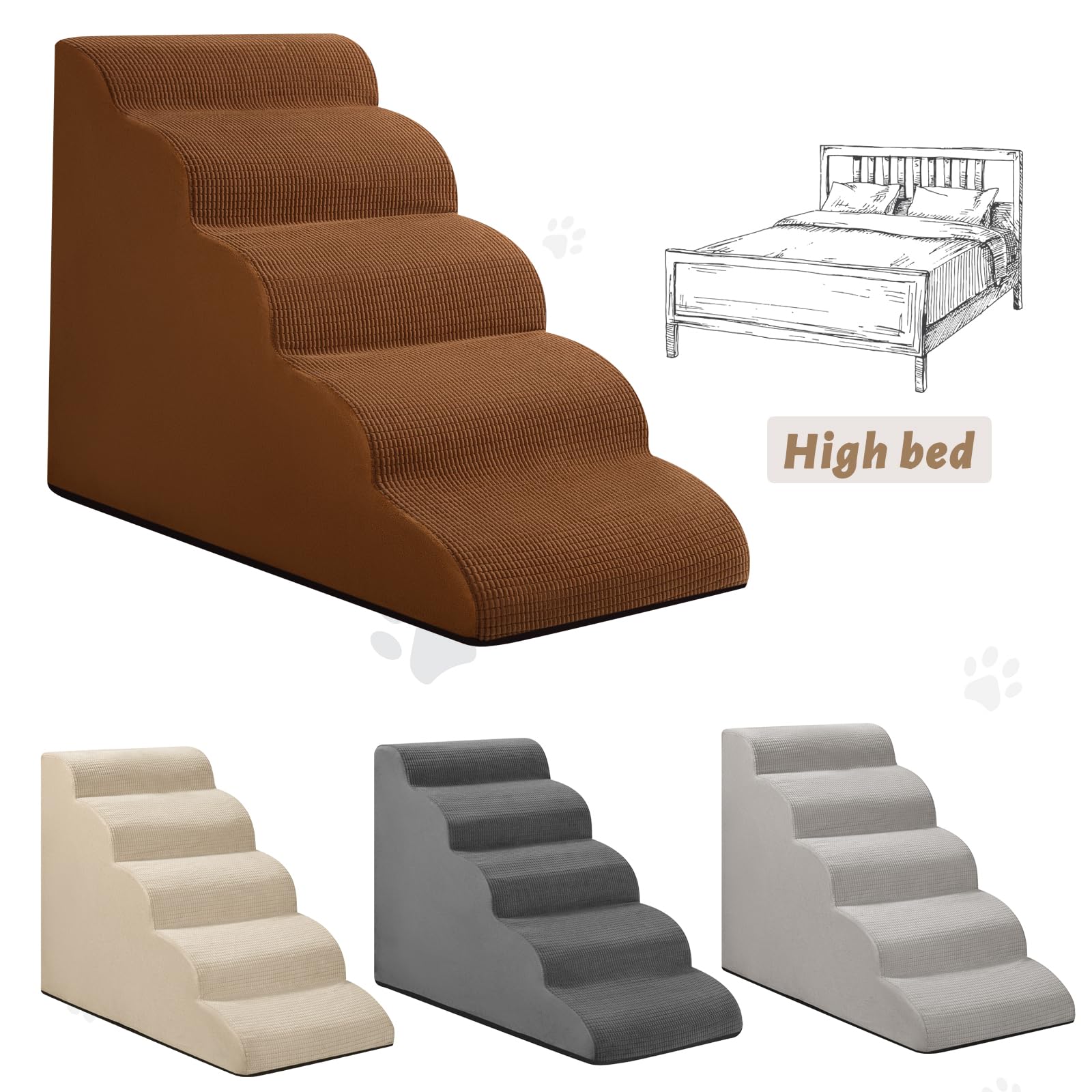 Aodisman 5-Step dog stairs interior high-rebound foam supports footing.