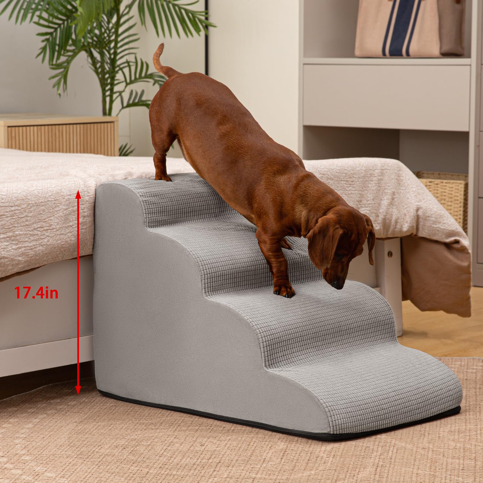 Aodisman 5 Step Dog Stairs showing high rebound foam support for comfort.