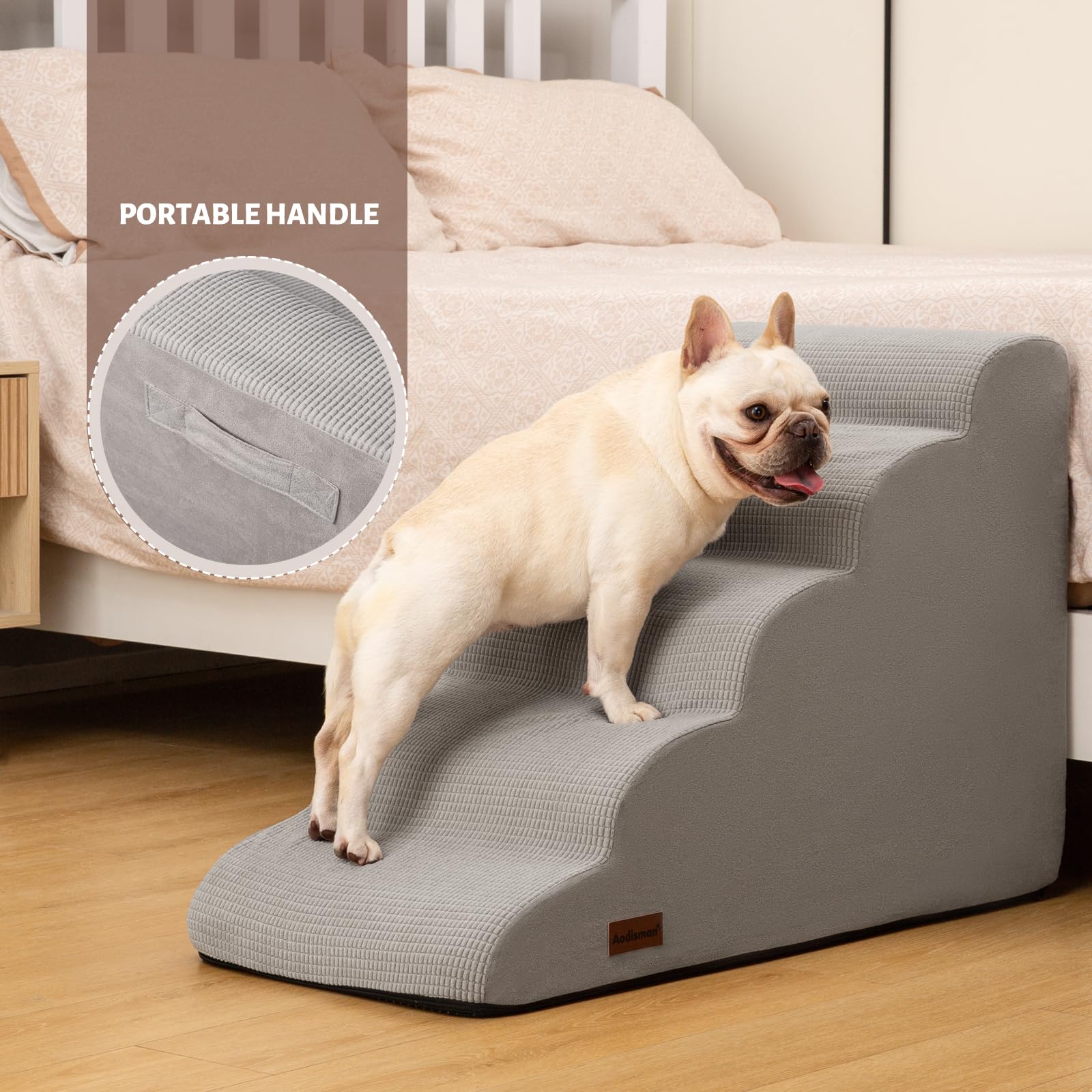 Aodisman 5 Step Dog Stairs with non-slip bottom for stable footing during use.