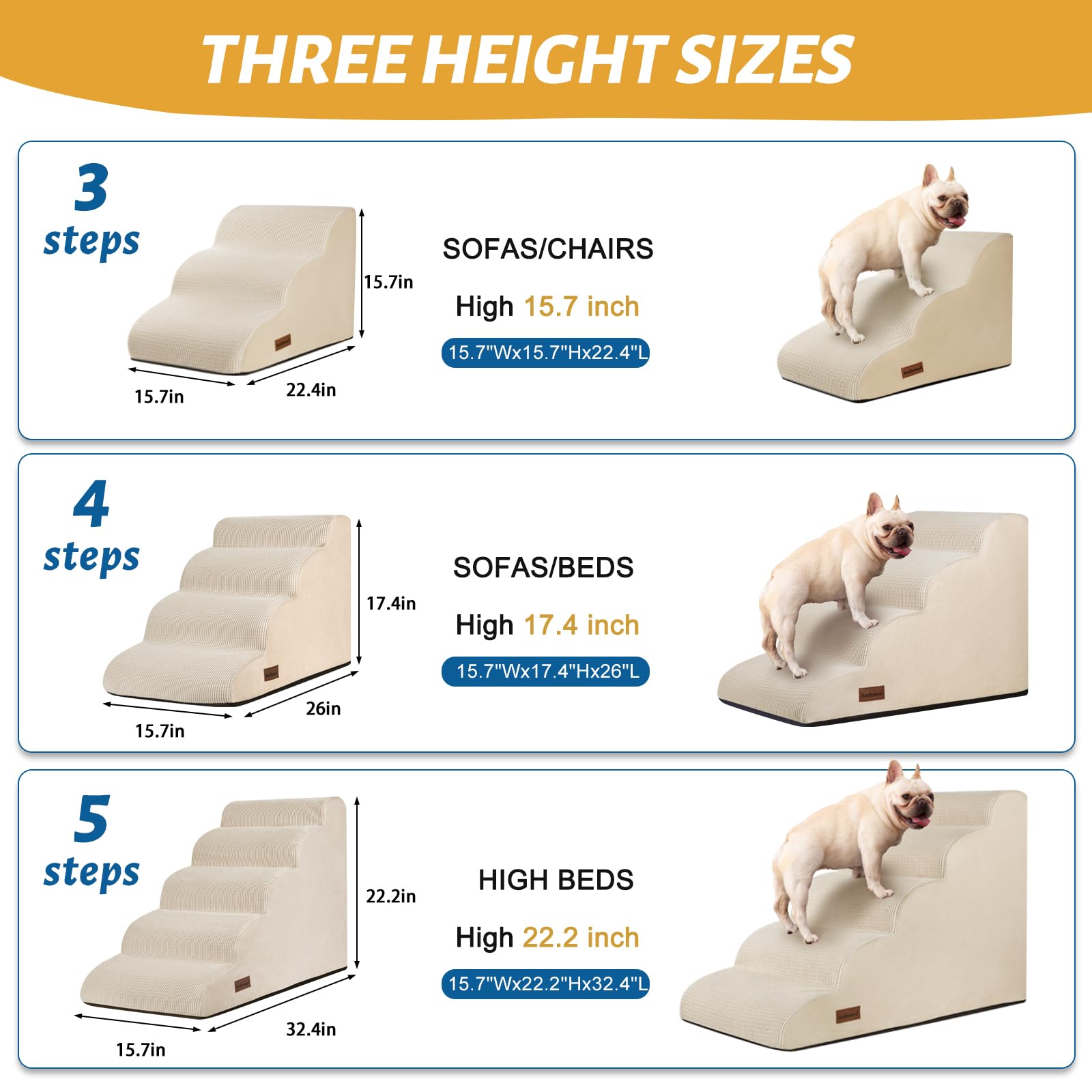Aodisman beige 3-step stairs, portable and easy to store.
