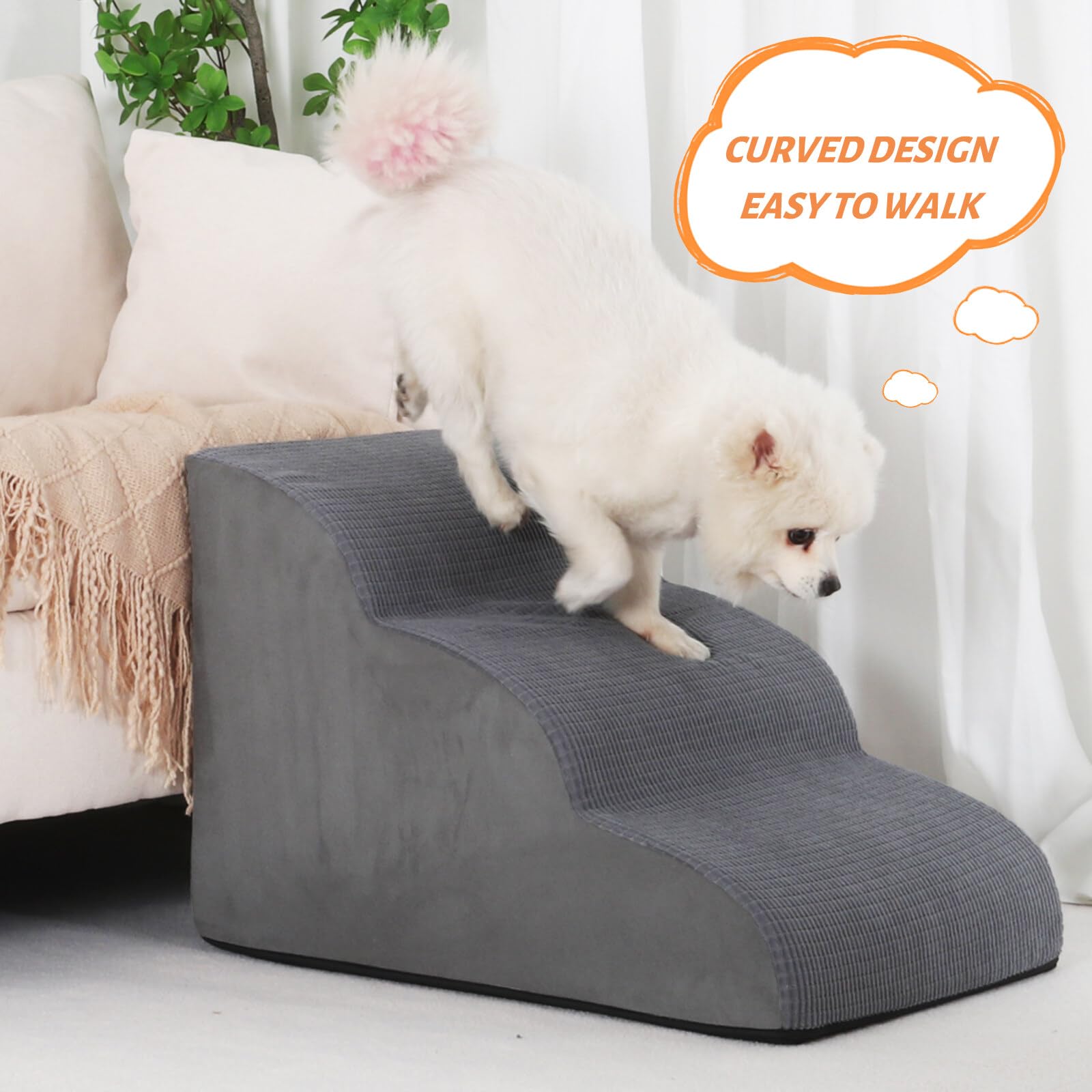 Aodisman grey 3-step ramp, ideal for sofas and chairs access.