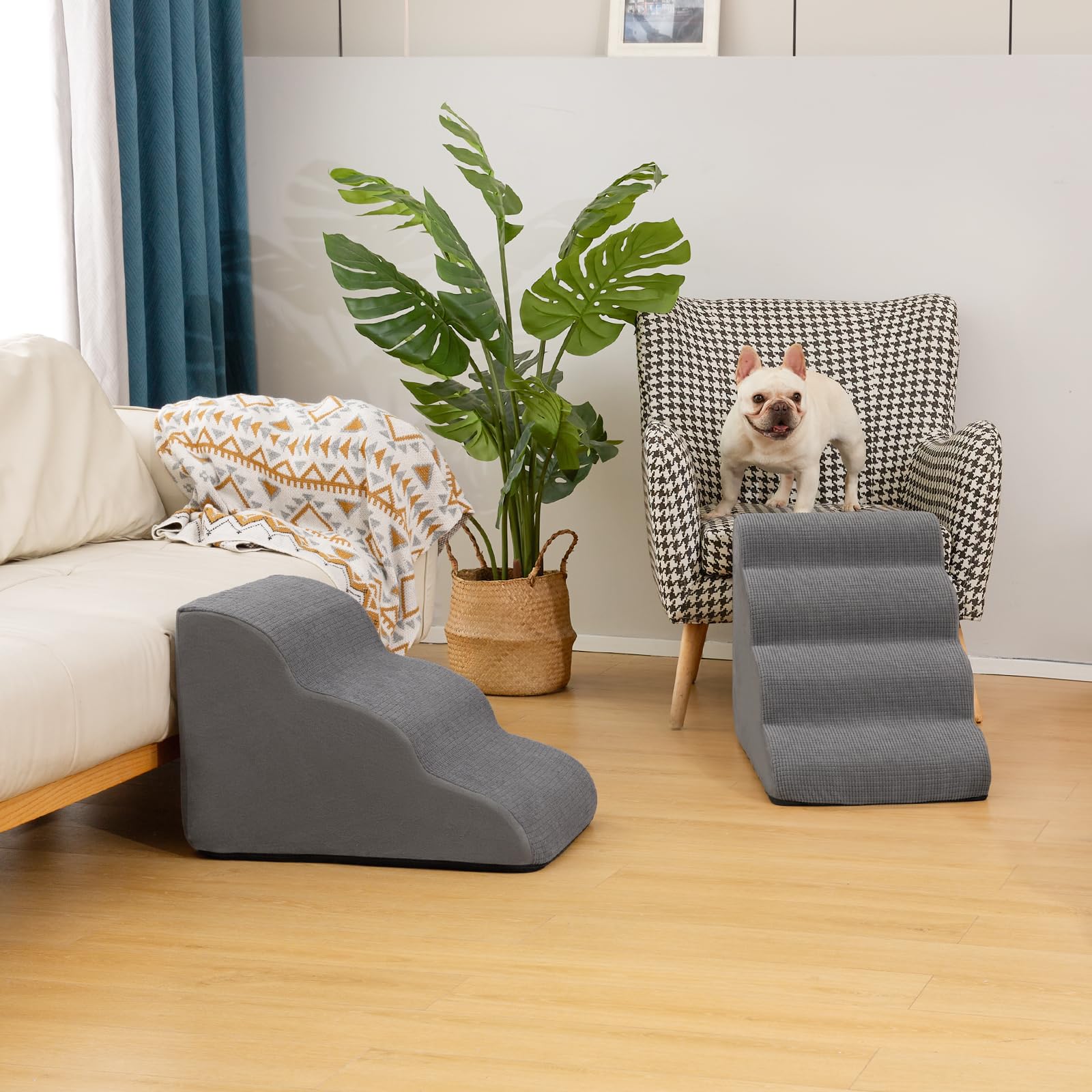 Aodisman grey 5-step ramp, angled view for high bed access with confidence.
