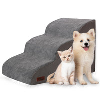 Aodisman dog ramp stairs in grey, side view, aiding small dogs to reach the sofa safely.