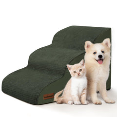 Aodisman dog ramp step closeup on green fabric for safer climb to sofa.