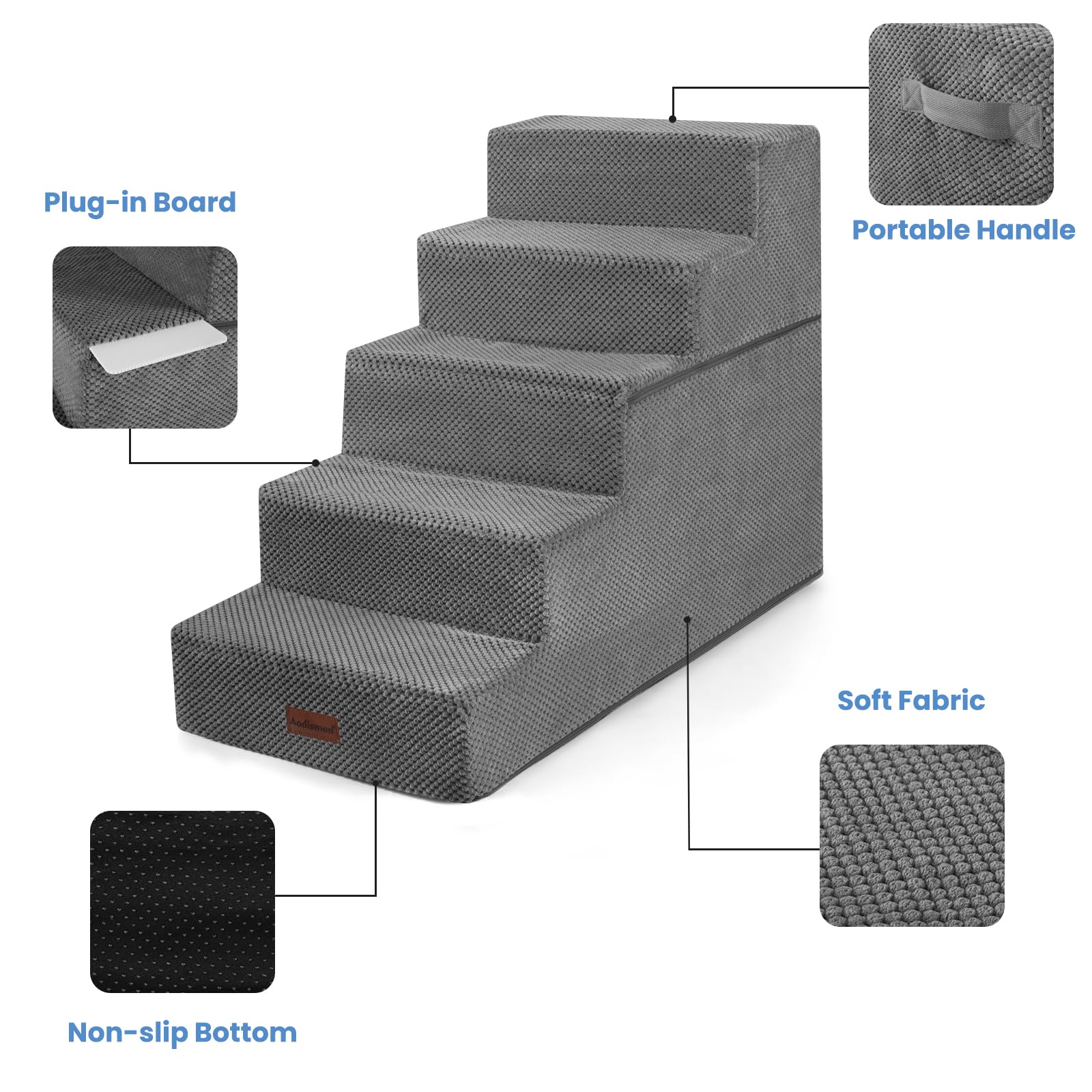 Aodisman 3-step dog stairs grey for lower furniture heights