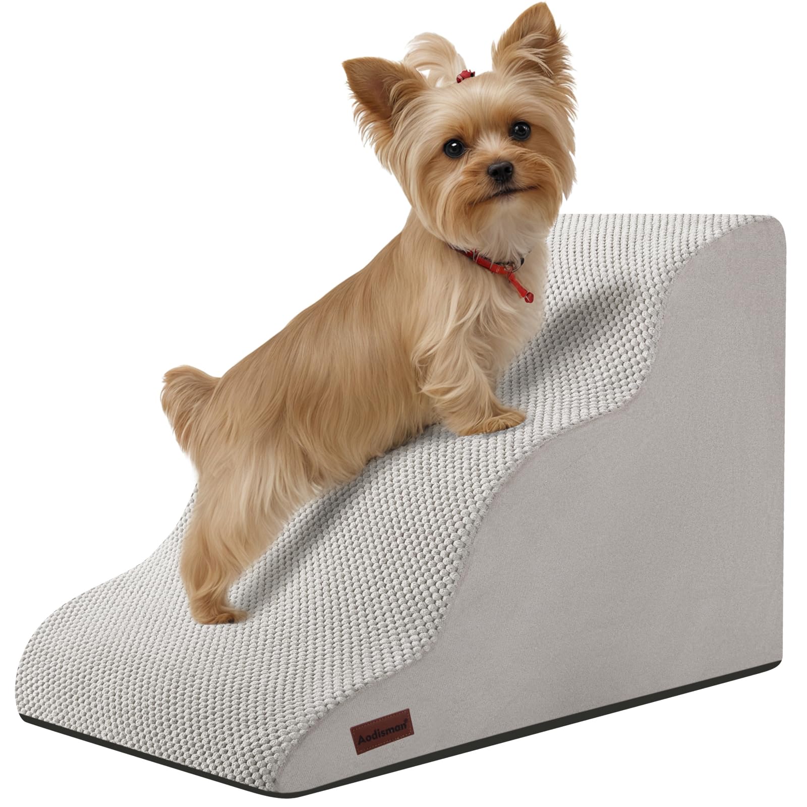 Aodisman 3-step dog stairs with curved design aiding safe climb for small dogs.