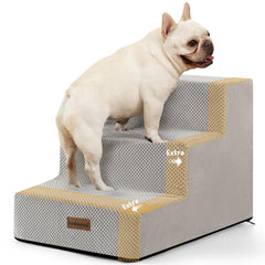 Aodisman dog stairs 3-step grey side view for easy couch access.