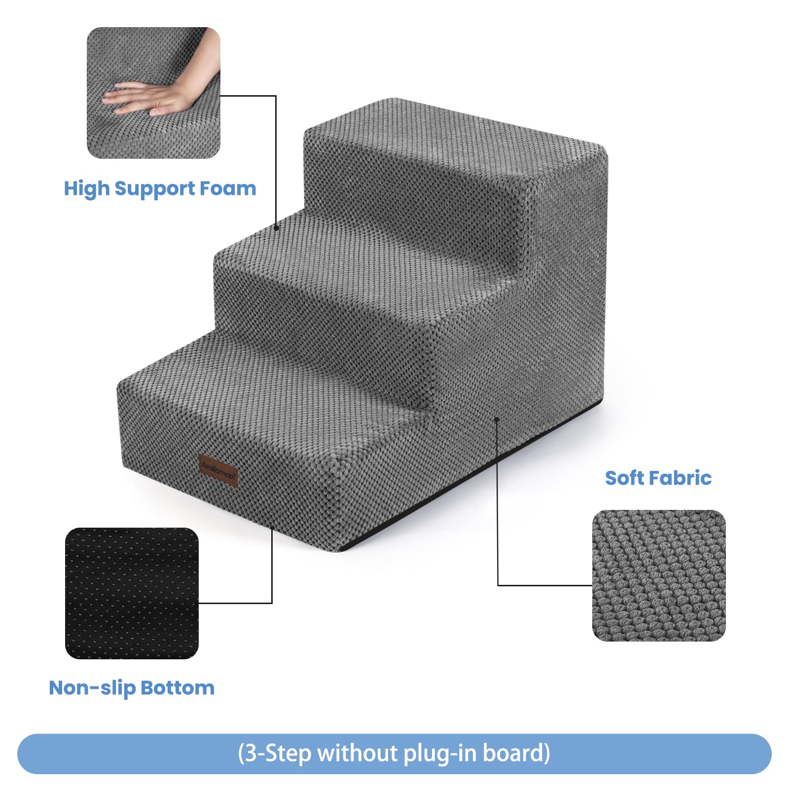 Aodisman dog stairs 3-step removable cover shown for easy cleaning