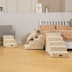 Aodisman 4-step beige dog stairs with anti-slip bottom for stable high bed access.