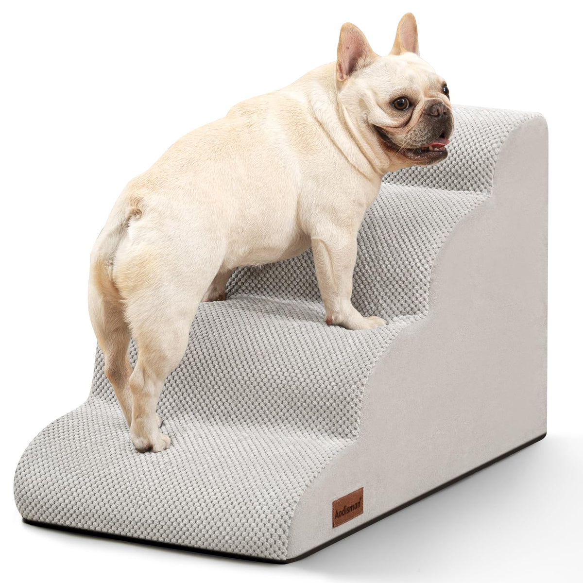 Aodisman 4-step dog stairs on bed aiding small dogs to climb