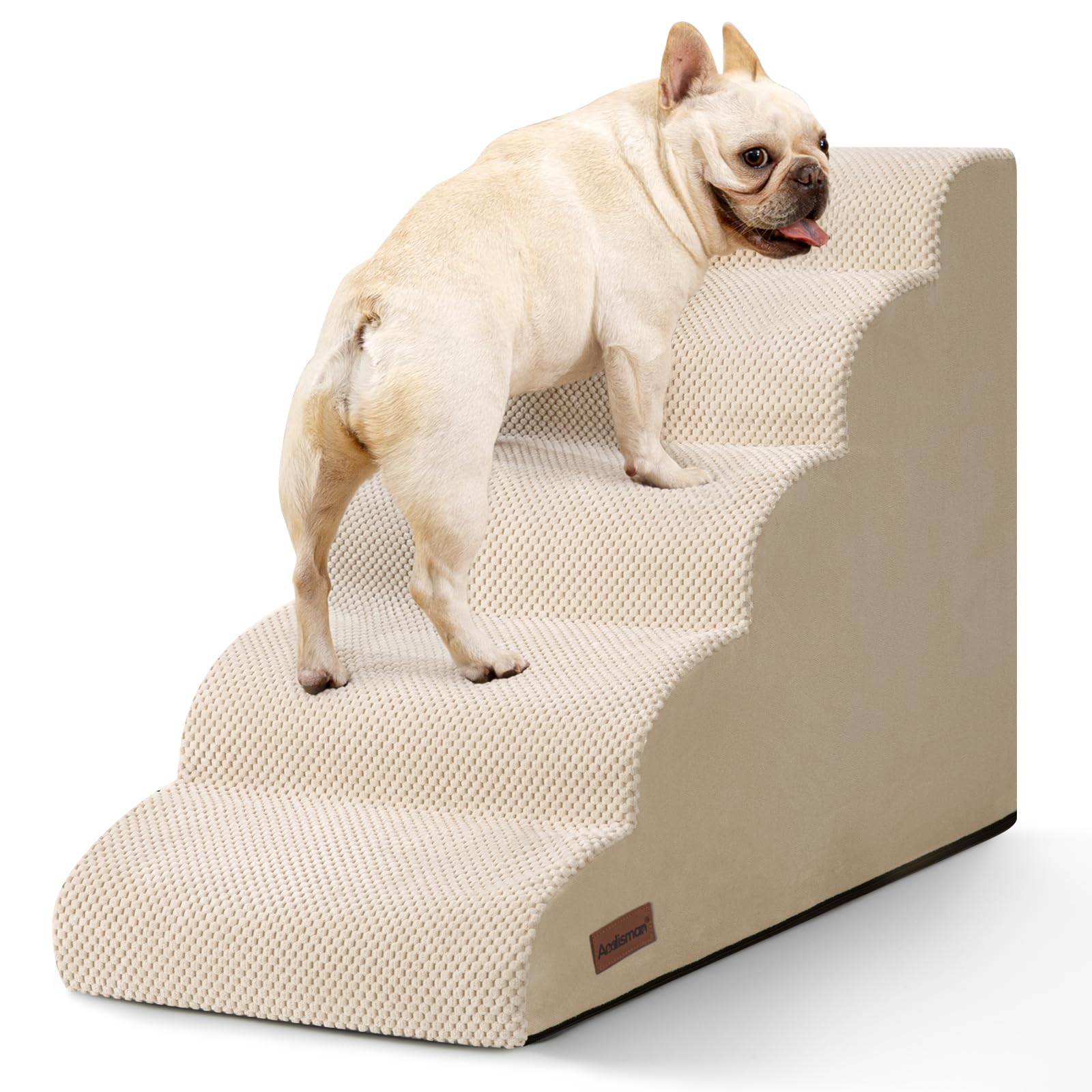 Aodisman 5-step dog stairs beside a bed for easy access