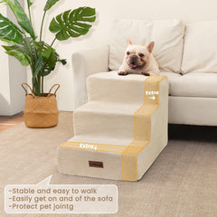 Aodisman 5-step beige pet stairs reach higher beds with safe footing.