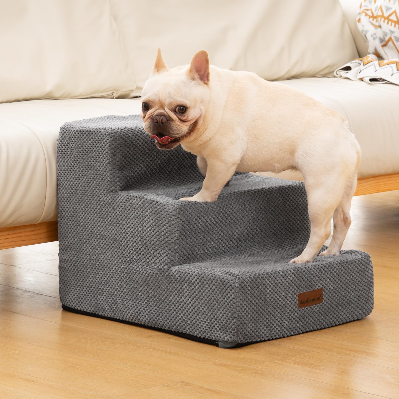 Aodisman dog stairs anti-slip bottom shown on hardwood floor