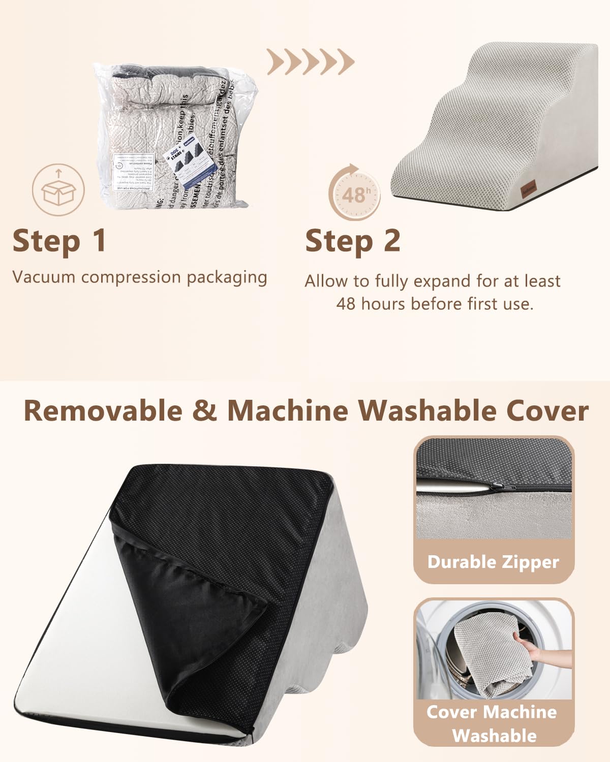 Aodisman 25-inch bed compatibility helps pets reach high beds safely.