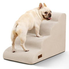 Aodisman dog stairs for bed in beige with four steps for easy access.