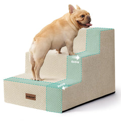 Aodisman dog stairs beige side view showing 3-step design for sofa access