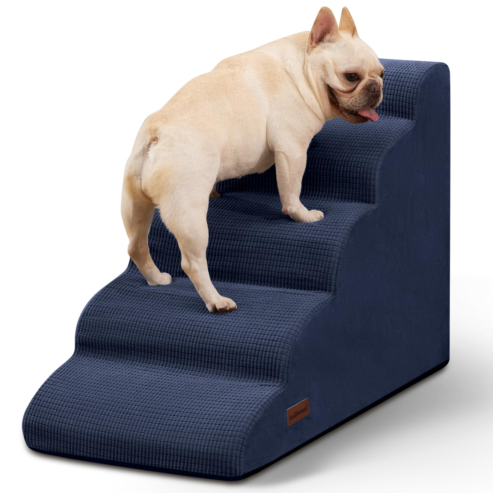 Aodisman dog stairs blue front view with sturdy steps for easy bed access