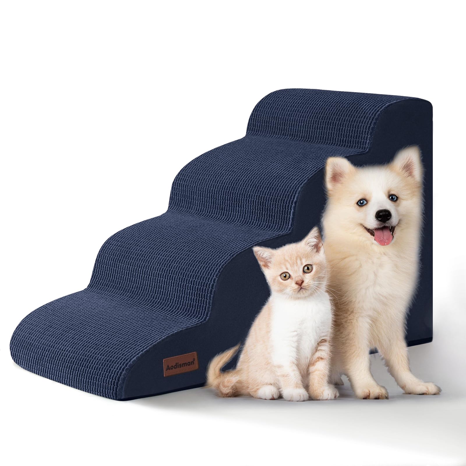 Aodisman dog stairs beside bed edge for easy pet access.