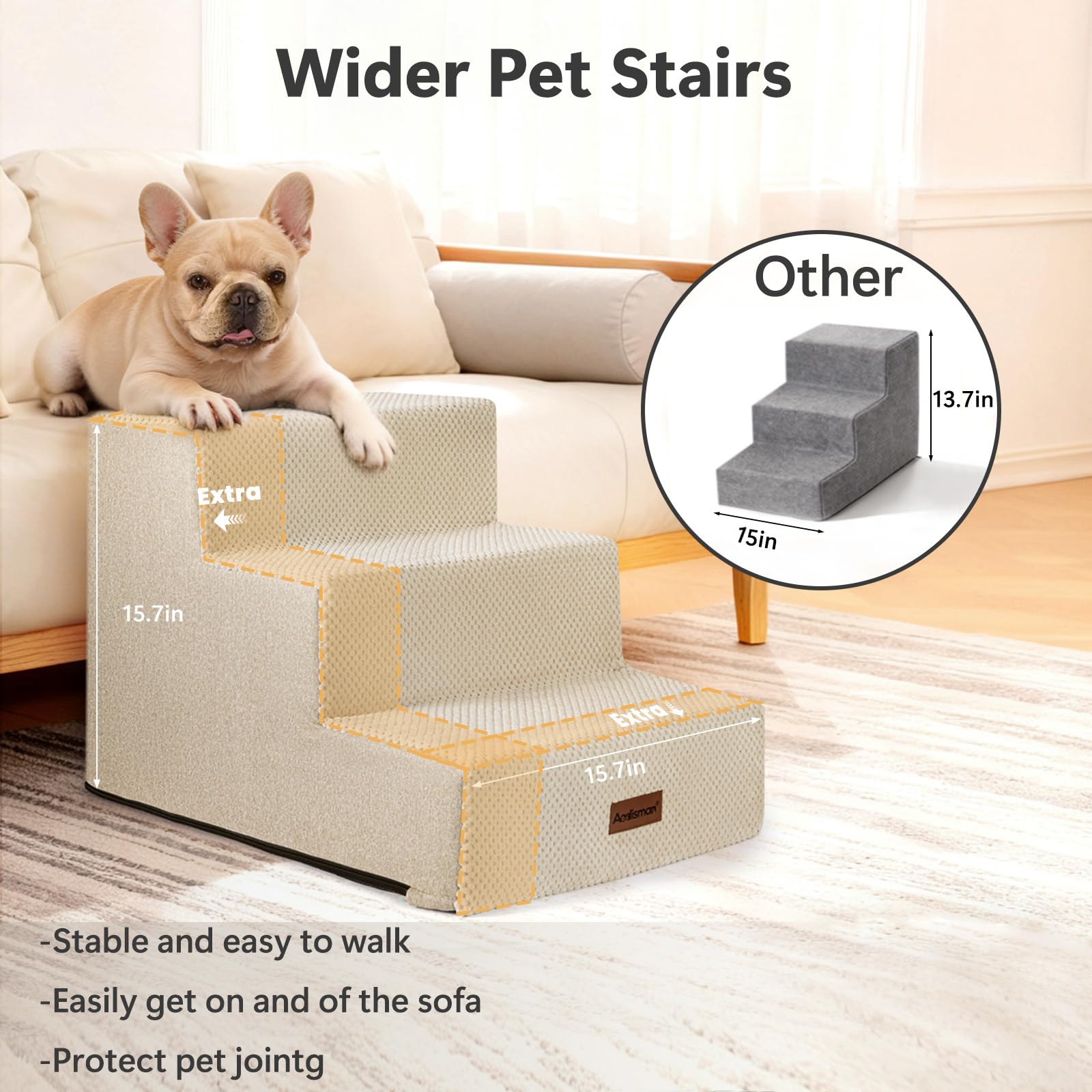Aodisman dog stairs foam-core close-up highlighting stability and support for aging pets