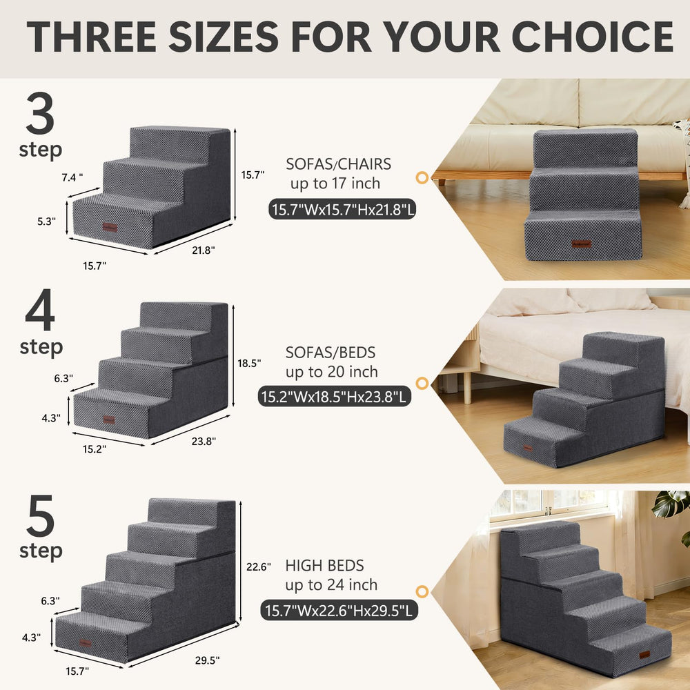 Aodisman dog stairs grey in use on bed easing pet access