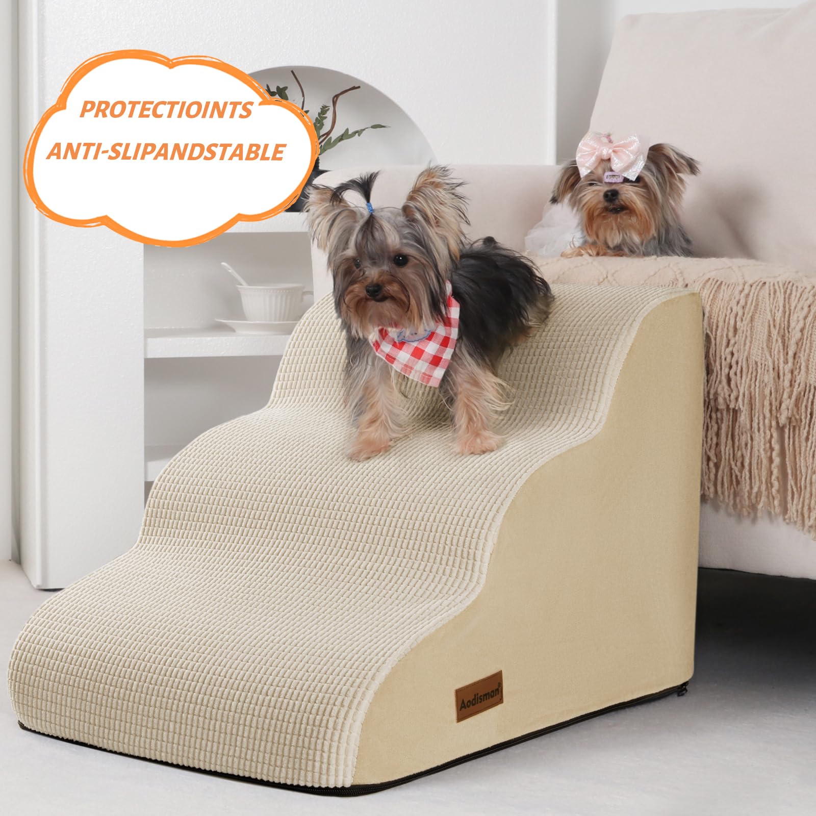 Aodisman dog stairs with high-rebound foam for sturdy support.