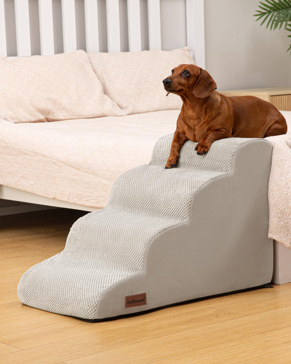Aodisman dog stairs with non-slip bottom stabilizing on couch