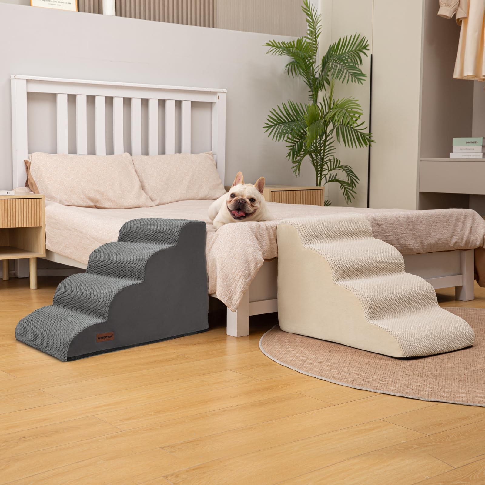 Aodisman dog stairs show non-slip bottom fabric for secure climbs.