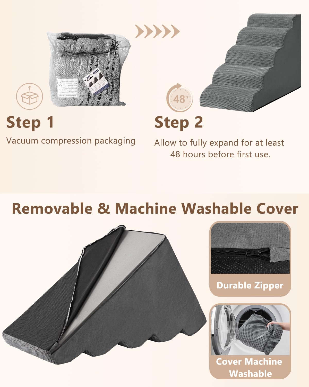 Aodisman dog stairs removable washable cover makes cleanup easy.