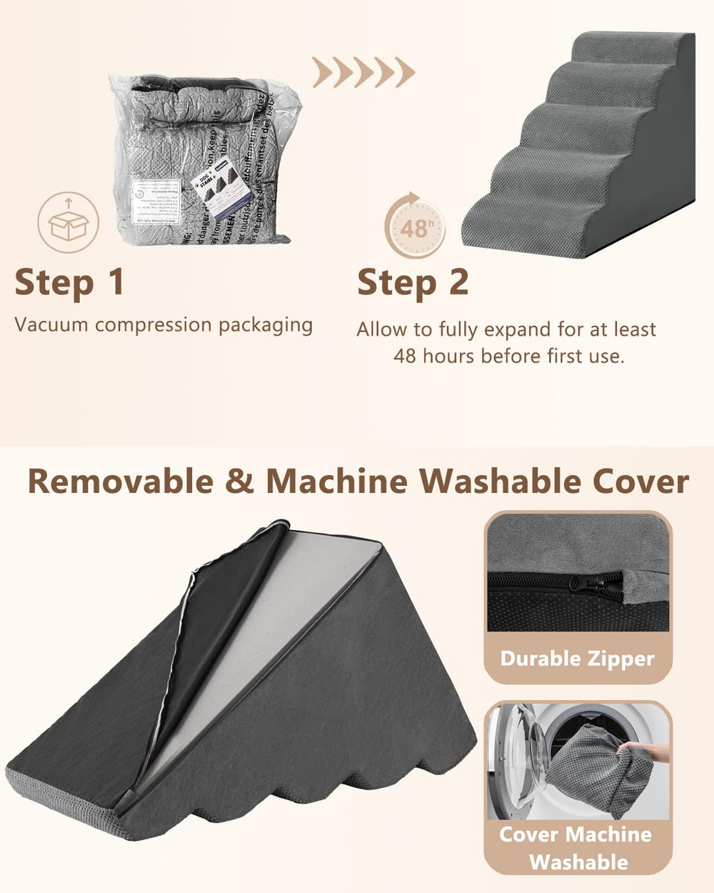 Aodisman dog stairs removable washable cover makes cleanup easy.
