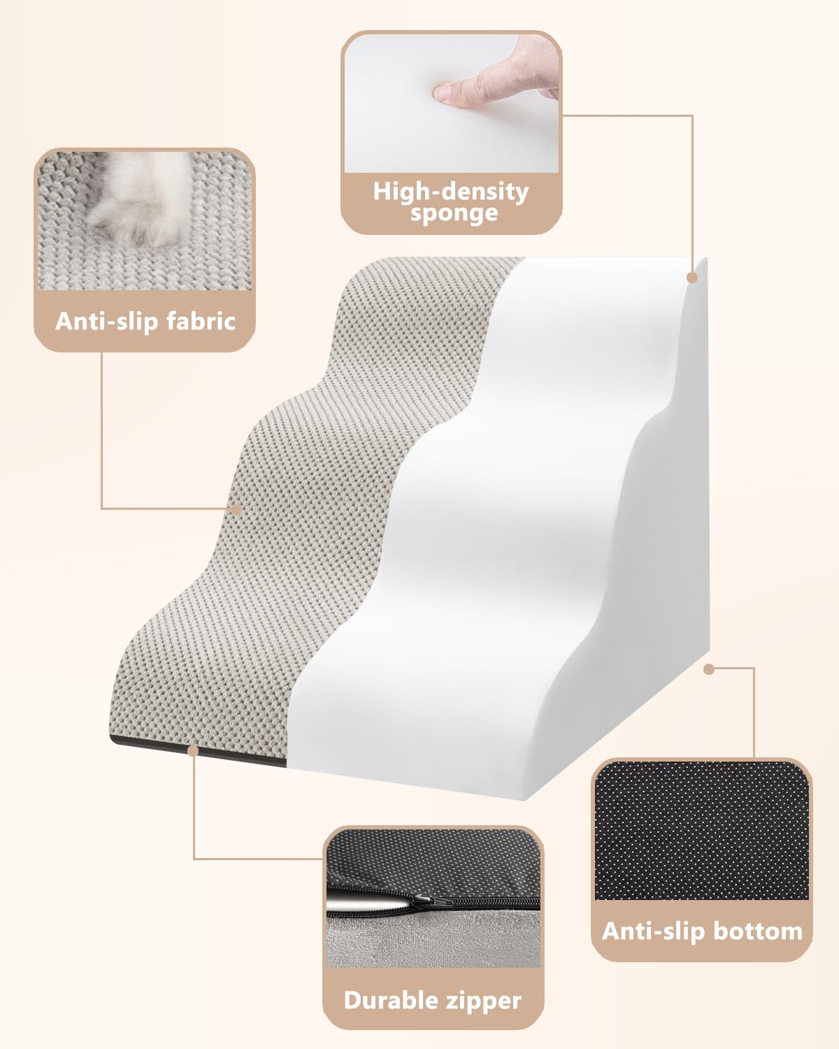 Aodisman removable washable cover on dog stairs for easy cleaning after outings.