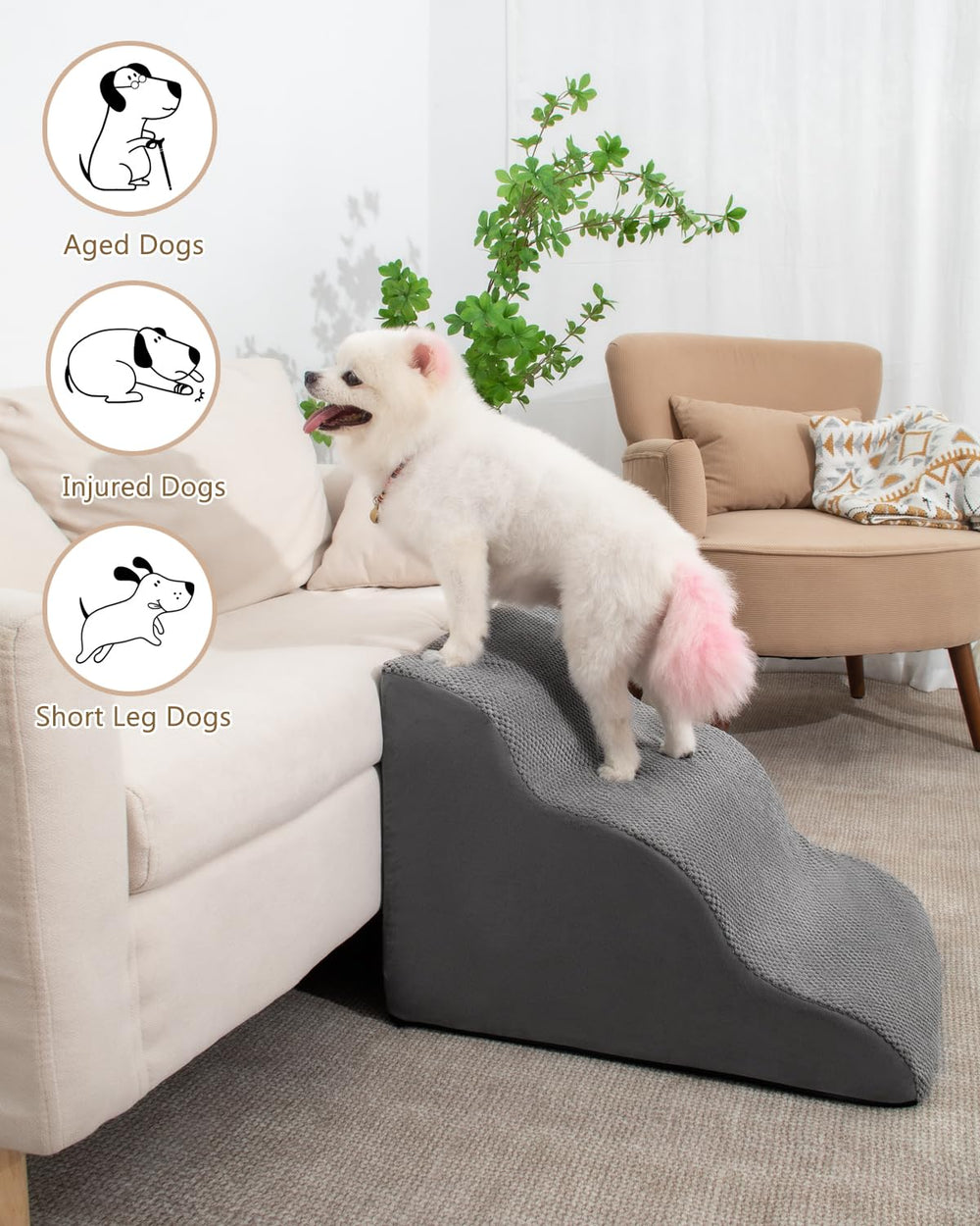 Aodisman dog stairs removable-washable cover simplifies cleaning after pet adventures.