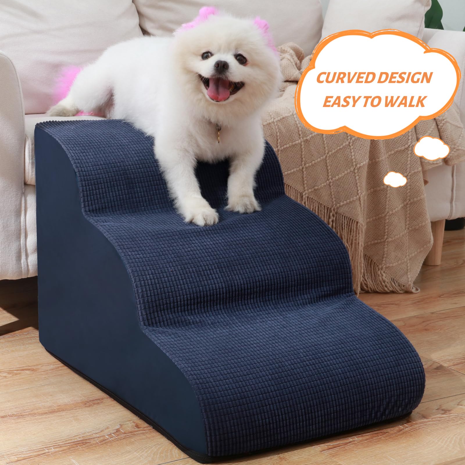 Aodisman dog stairs soft non-slip fabric provides secure footing.