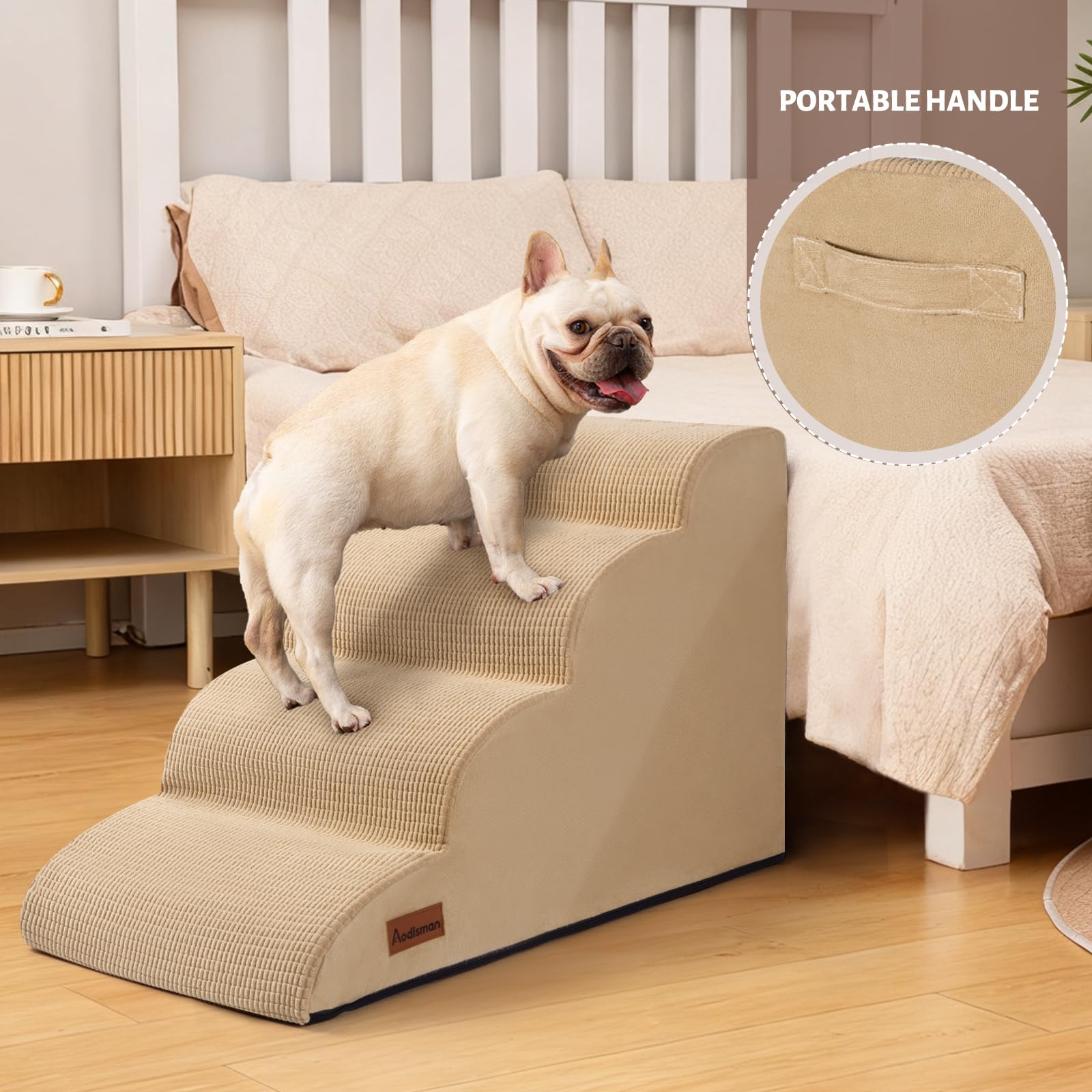 Aodisman dog stairs vacuum-pack image showing quick setup