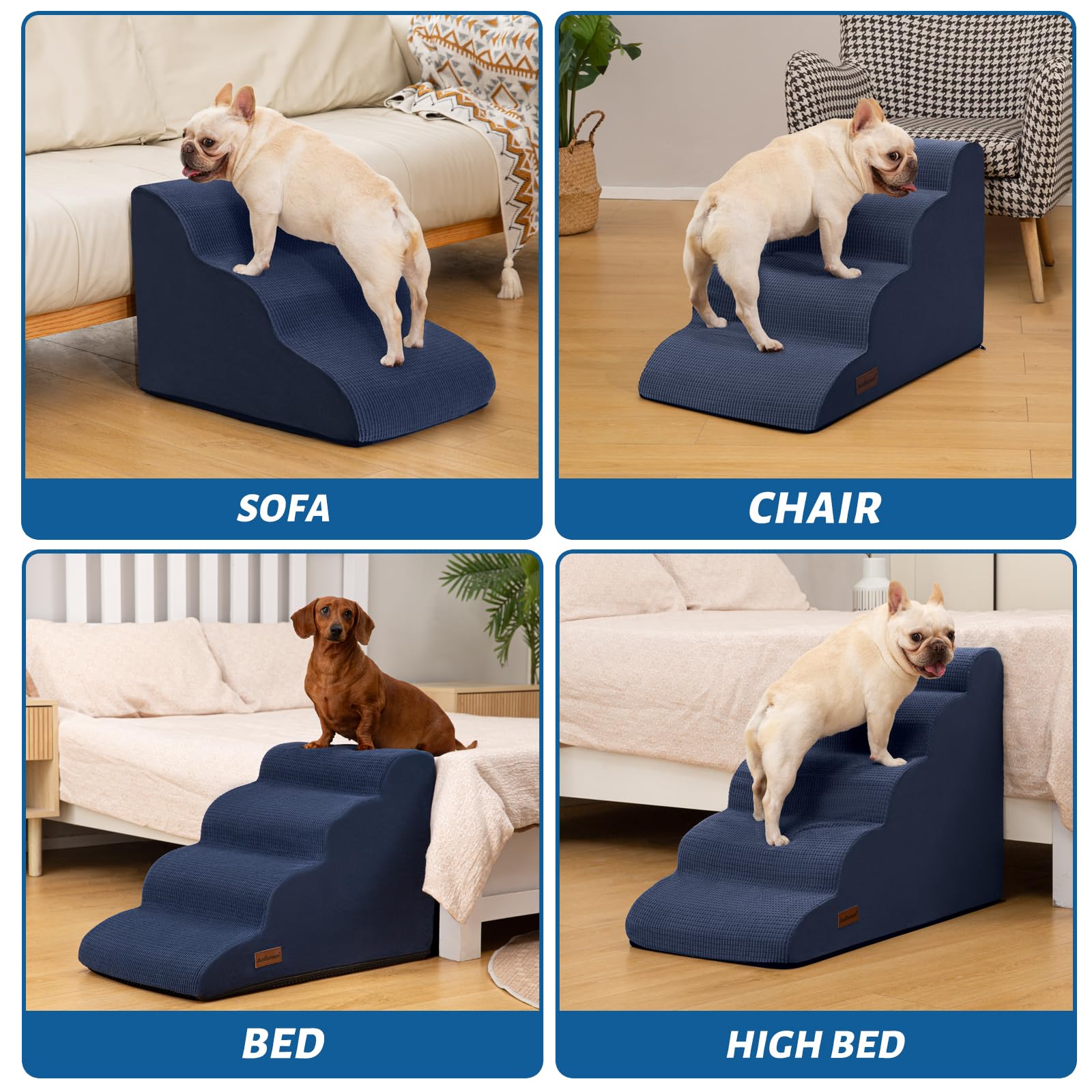 Aodisman dog stairs wide steps enable gentle climbs.
