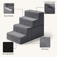 Aodisman 3-step compact grey dog stairs beside sofa for easy access.