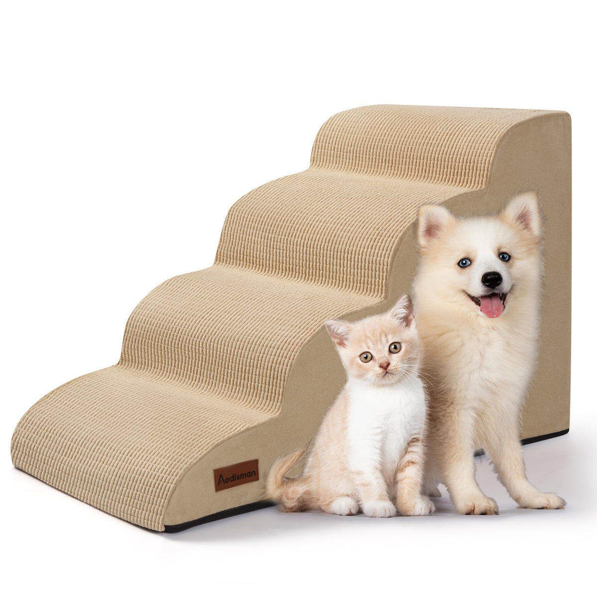 Aodisman 4-step dog steps beside bed for easy climbing onto bed