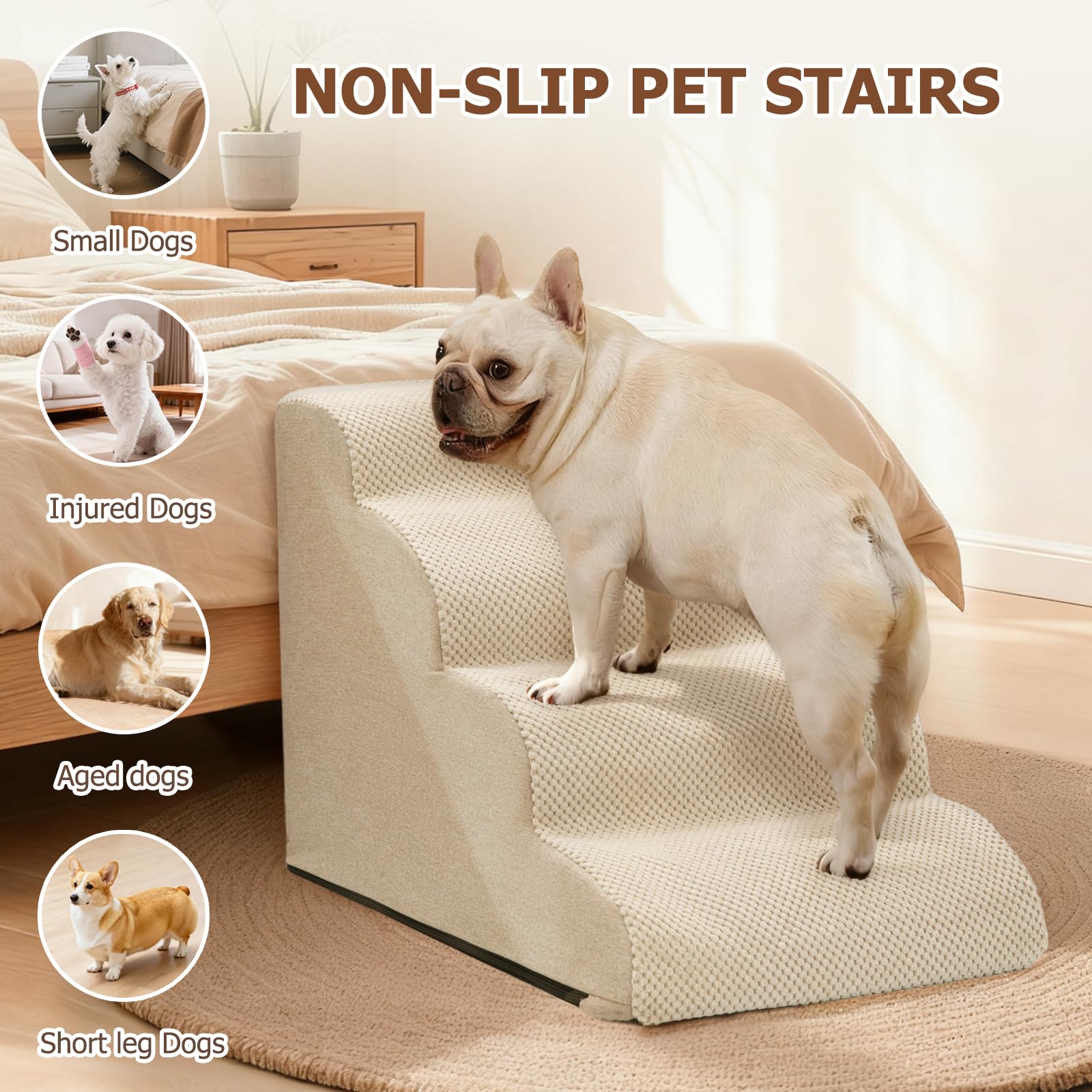 Aodisman dog steps four-step height for bed access and stability.