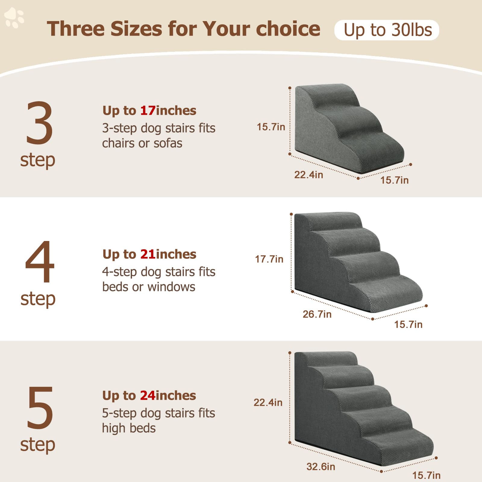 Aodisman three-step dog steps for bed use, compact and portable.