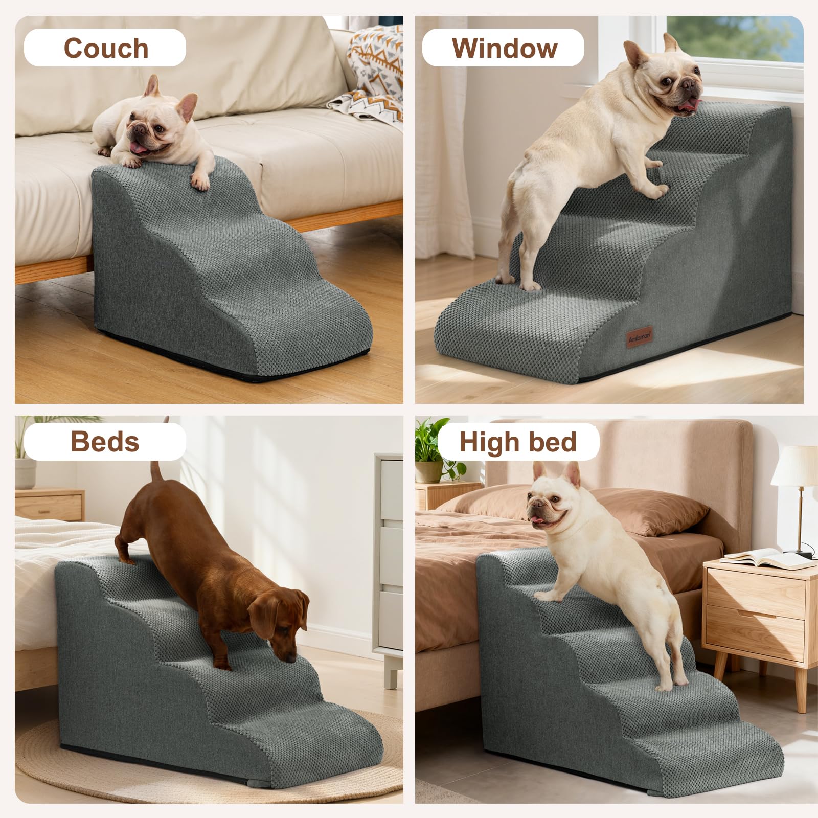 Aodisman dog steps in use on couch aiding safer access for elderly pets.