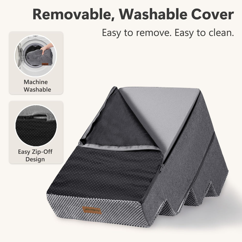 Aodisman dog steps with machine washable cover in grey.