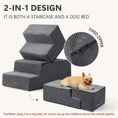 Aodisman dog stairs with removable cover in grey for easy cleaning.