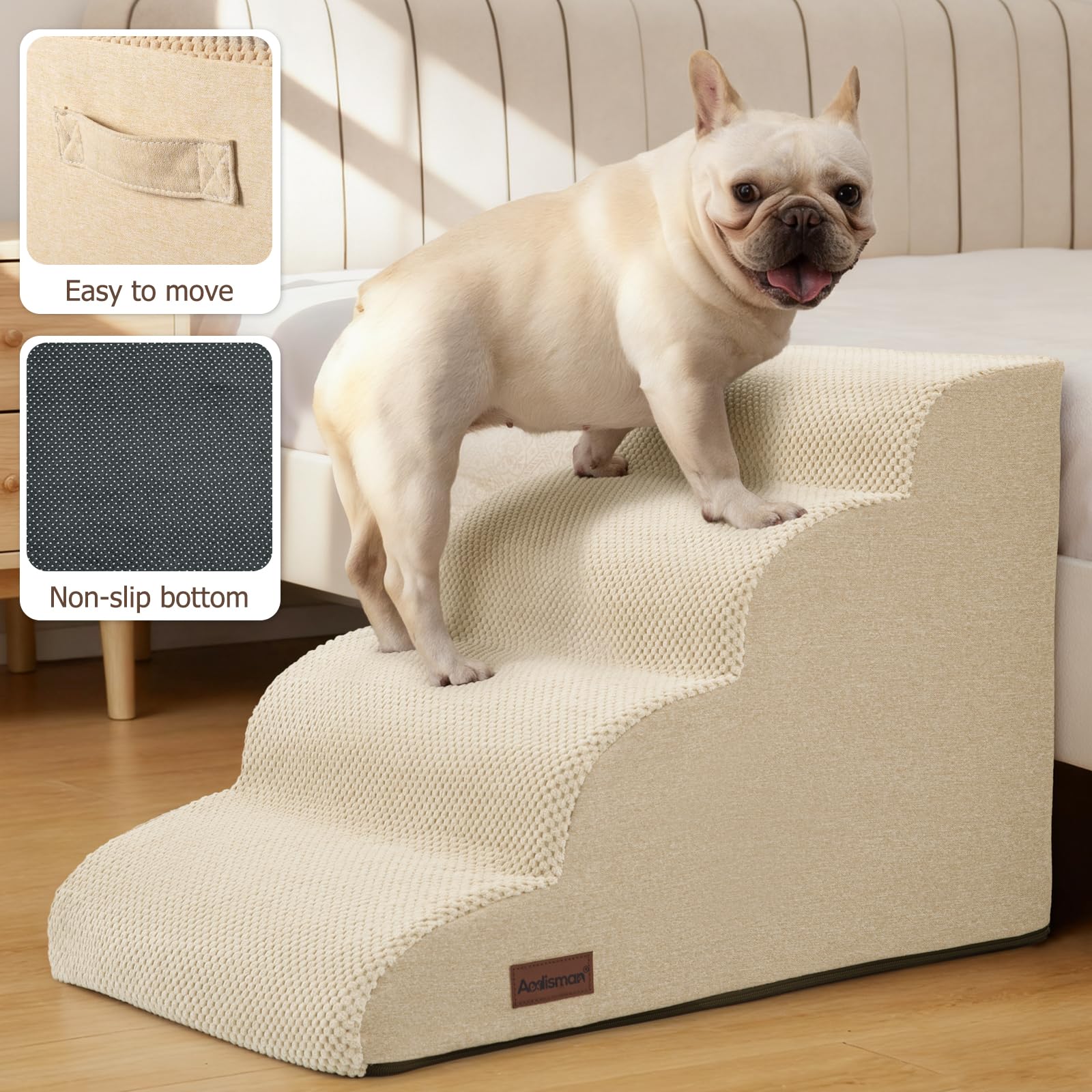 Aodisman dog steps removable, machine-washable cover for cleanliness.