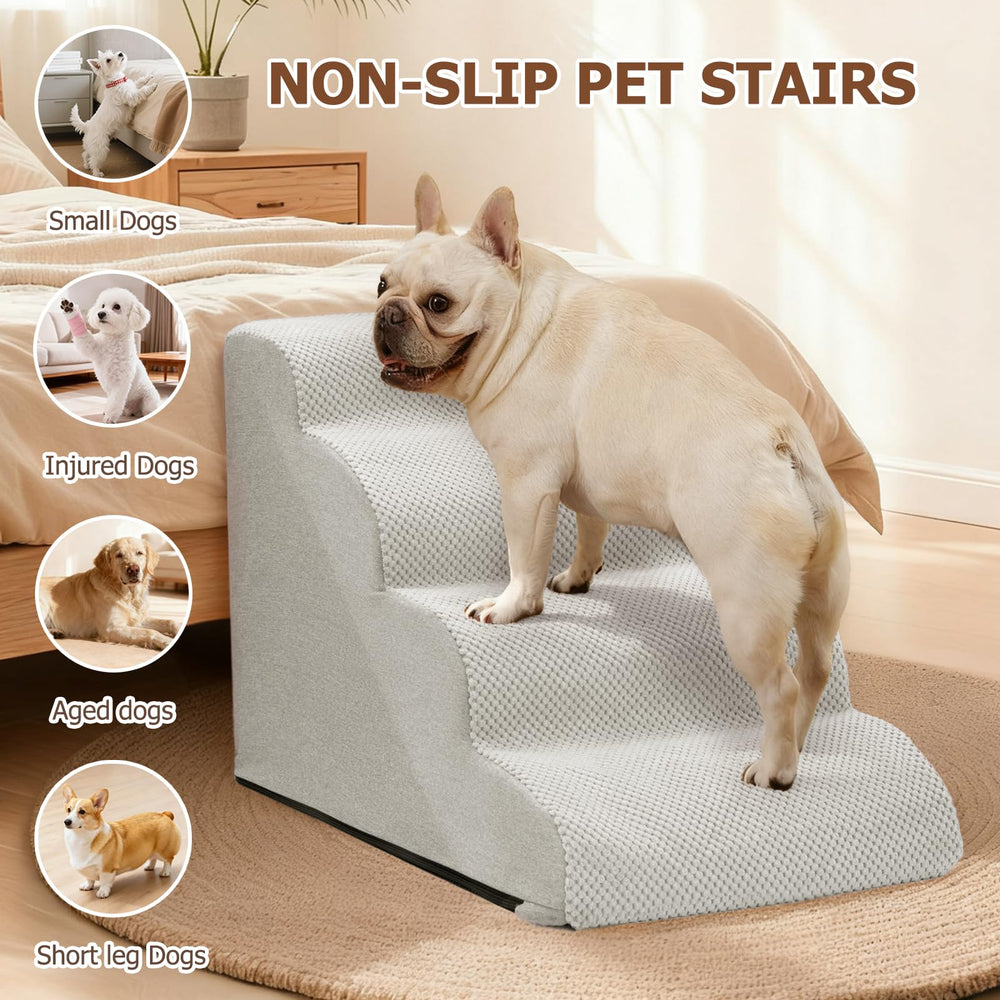 Aodisman dog stairs with soft corduroy surface offers secure grip during climbs.