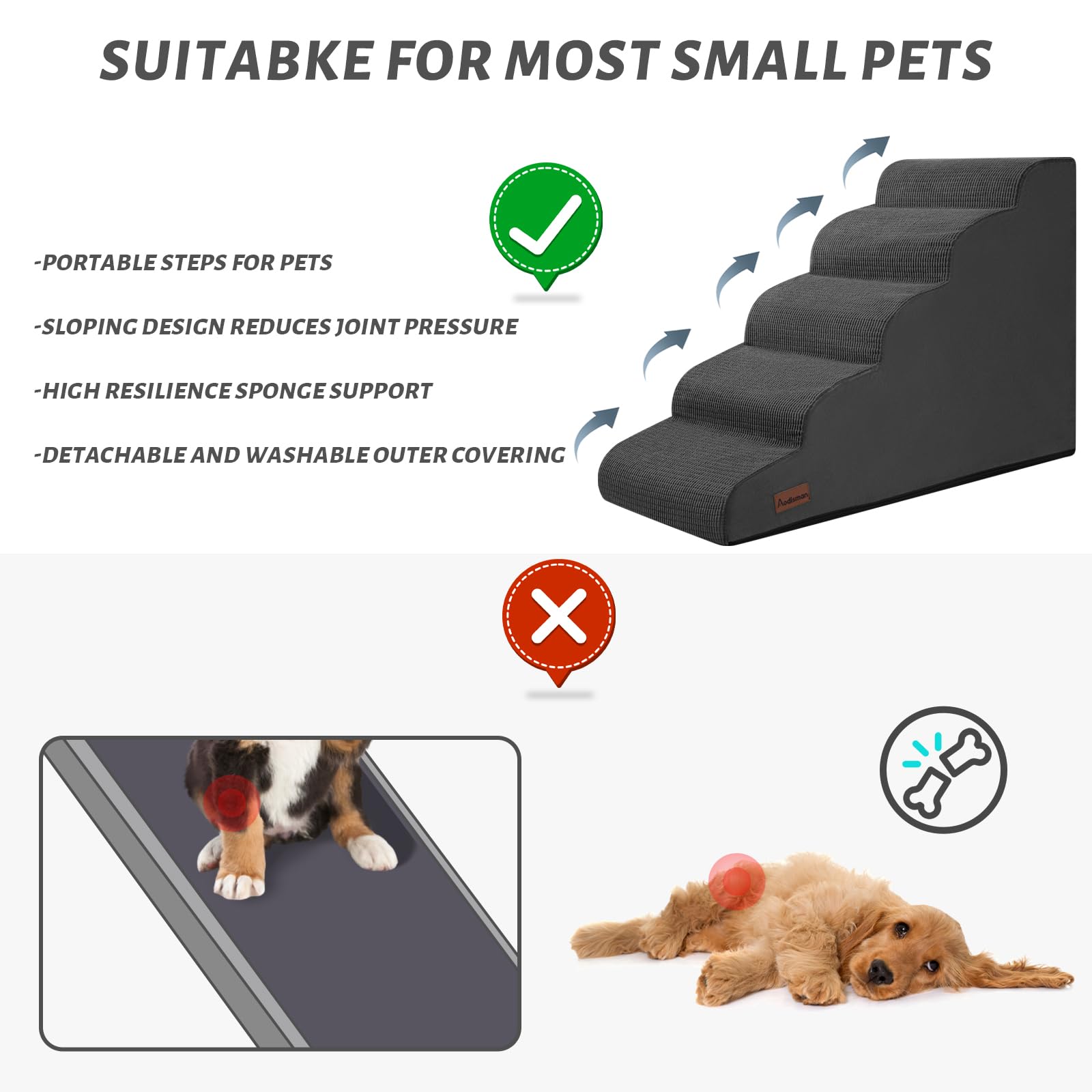 Dogs using Aodisman stairs for safe bed access.