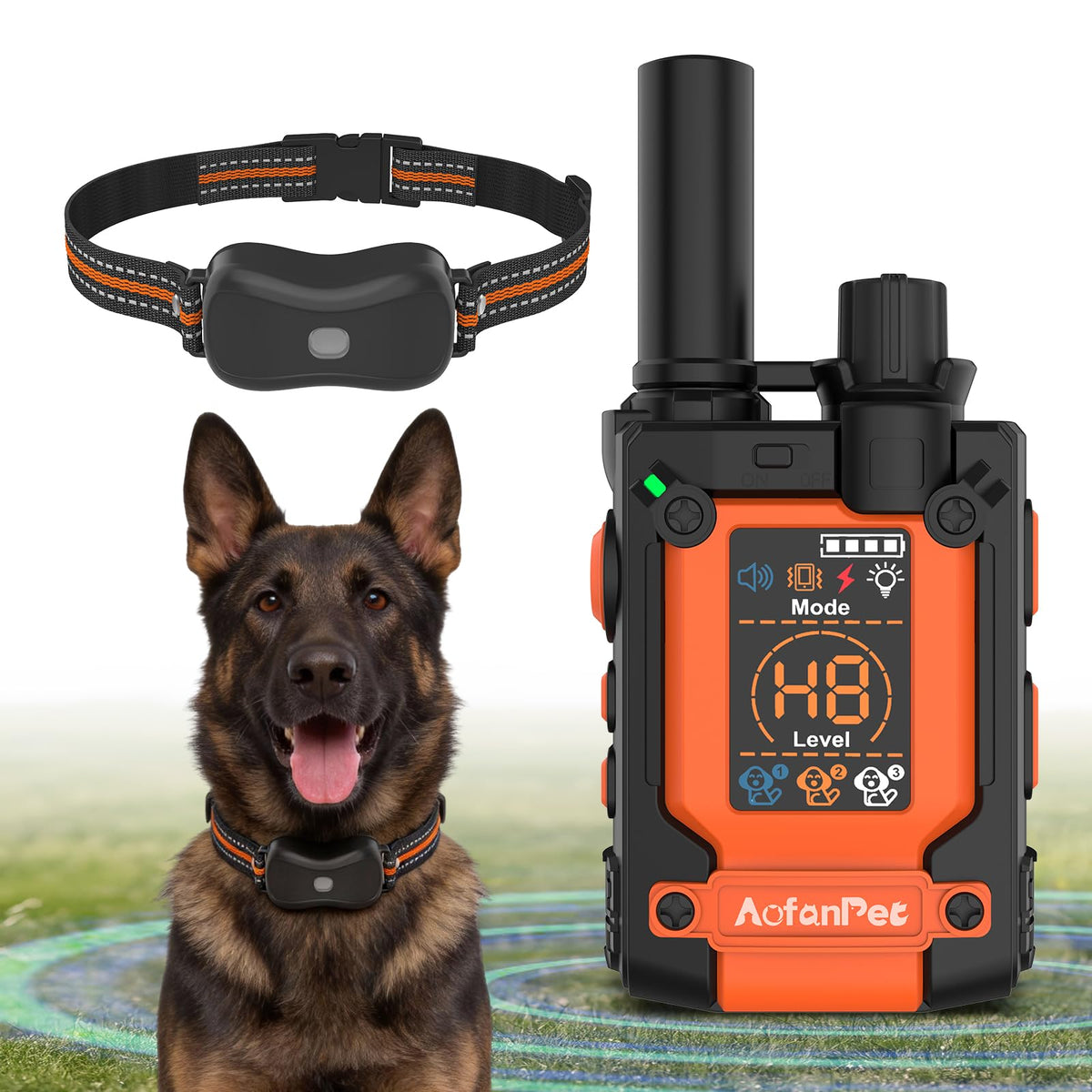 AOFANPET remote training collar front view with clear controls for precise training.