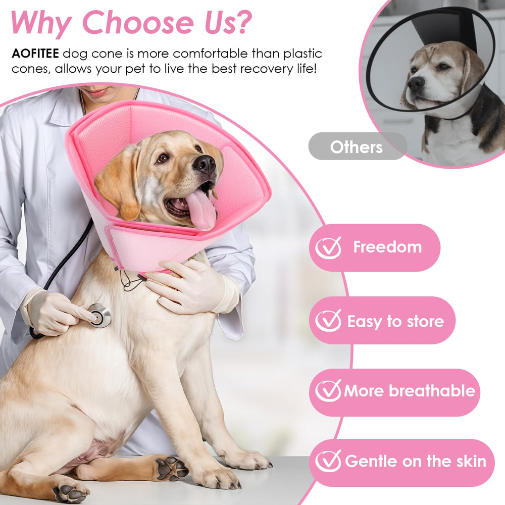 AOFITEE dog cone medium pink all-breeds fit, sizes S to XL